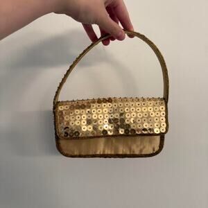 Vintage Gold Sequin Mini Baguette Bag